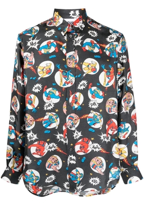 Moschino comic-print silk shirt - Grey
