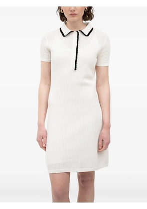 HUGO Slysy ribbed-knit mini polo dress - White