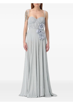 Elisabetta Franchi floral-applique pleated maxi dress - Grey