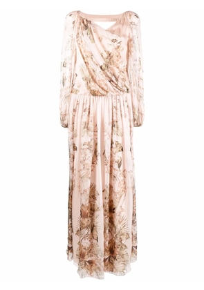 Alberta Ferretti floral-print pleated dress - Neutrals