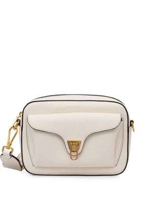 Coccinelle logo-strap pebbled-leather cross body bag - Neutrals