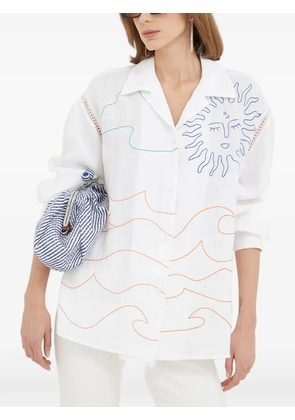 Beatrice B sun-embroidered open-knit shirt - White