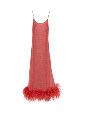 Oséree Lumière Plumage feather-trim maxi dress - Red