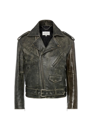 Maison Margiela distressed leather biker jacket - Black