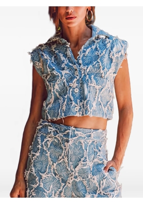 JBQ frayed-finish floral-print top - Blue