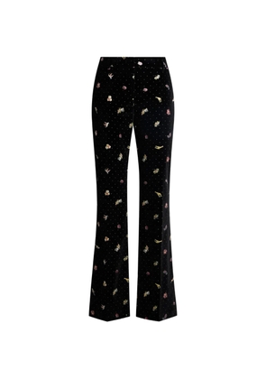 ETRO cotton velvet trousers with flower and animal motif - Black