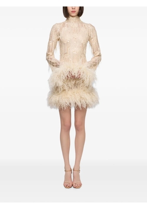 Atu Body Couture sequin-embellished feather-trim dress - Neutrals