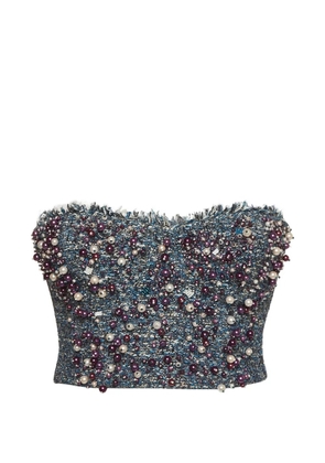 Elisabetta Franchi embroidered tweed bustier top - Blue