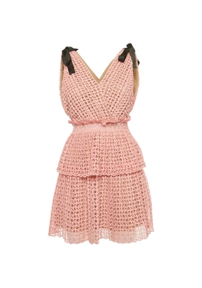 Self-Portrait bow-detail tiered mini dress - Pink