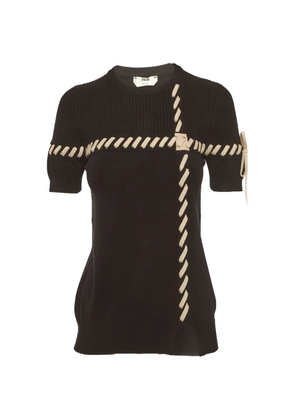 Fendi Pre-Owned ribbed-knit lace-up T-shirt - Black