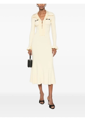 Self-Portrait ruffled ribbed-knit midi dress - Yellow