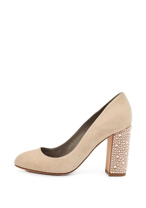 Gina crystal-embellished block-heel pumps - Neutrals