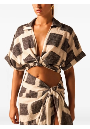 JBQ geometric-print knotted shirt - Neutrals