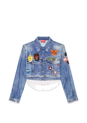 Diesel cropped satin shirt with trompe-l’oeil denim print - Blue