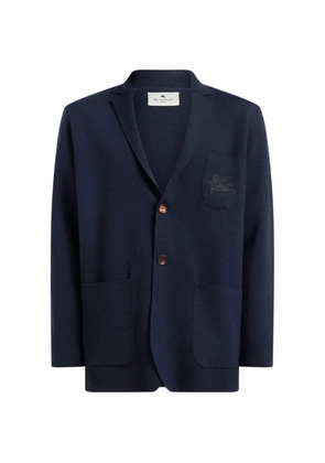 ETRO single-breasted wool jacket embroidered-logo - Blue