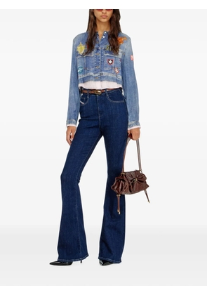 Diesel cropped satin shirt with trompe-l’oeil denim print - Blue