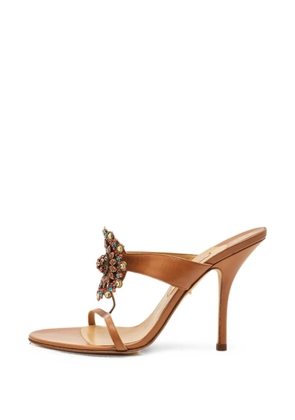 Gina crystal-embellished leather heeled sandals - Neutrals