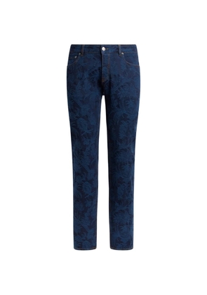 ETRO regular-fit jeans in cotton jacquard denim with floral motif - Blue