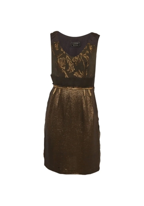 Lanvin Pre-Owned sleeveless metallic-finish V-neck mini dress - Gold