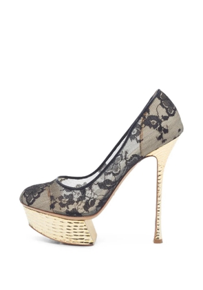 Nicholas Kirkwood floral-lace platform pumps - Black