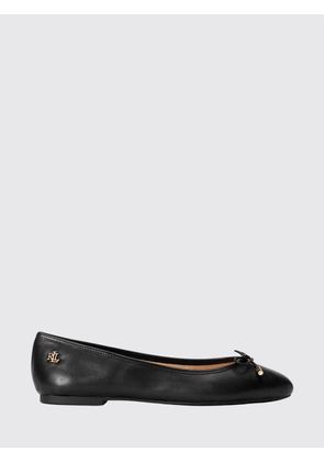 LAUREN RALPH LAUREN Jayna Leather Ballet Flats with Round Toe and Bow