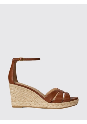 LAUREN RALPH LAUREN Nellie Leather Wedge Espadrilles with Ankle Strap