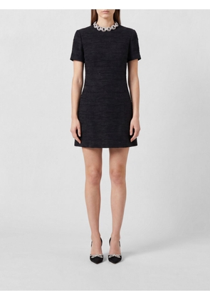 VALENTINO GARAVANI A-Line Tweed Mini Dress with Rhinestone Embellishment