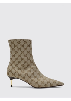 GUCCI Bombshell GG Jacquard Canvas Ankle Boots with Mid Stiletto Heel