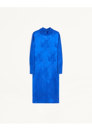 Valentino Midi Dress In Shiny-Matte Flowerism Sunflowers Jacquard Woman COBALT 38