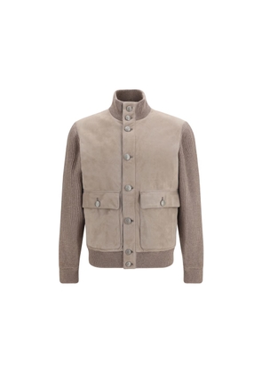 Brunello Cucinelli Beige Calf Leather Bos Taurus Leather Jacket - S