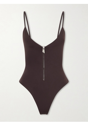 The Attico - Half-zip One-piece Swimsuit - Brown - x small,small,medium,large,x large