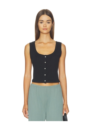 LESET Pointelle Button Down Tank in Black. Size XS. Also in S, M, XL.