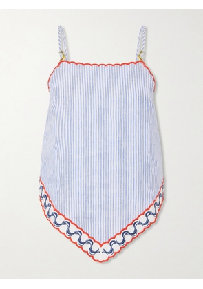 Farm Rio - Embroidered Striped Linen Coverup - Blue - x small,small,medium,large,x large
