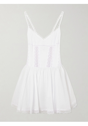 Charo Ruiz - Gardenia Lace-trimmed Cotton-blend Poplin Mini Dress - White - x small,small,medium,large,x large