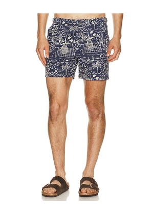Marine Layer Tailored 5 Swim Trunk in Blue. Size 30. Also in 32, 33, 34, 36.