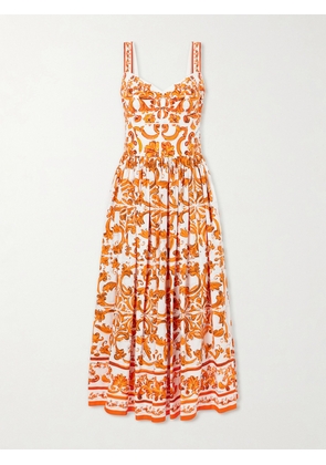 Dolce & Gabbana - Pleated Printed Cotton-poplin Midi Dress - Orange - IT36,IT38,IT40,IT42,IT44,IT46
