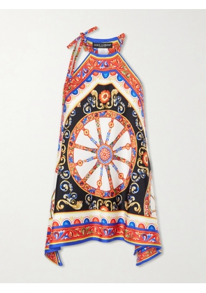 Dolce & Gabbana - Carretto Printed Halterneck Satin Top - Red - IT36,IT38,IT40,IT42,IT44,IT46