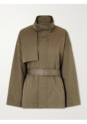 FRAME - The Short Field Belted Cotton-twill Jacket - Green - x small,small,medium,large,x large
