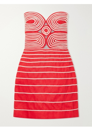 Andres Otalora - Muy Poetica Cut-out Embroidered Linen Mini Dress - US0,US2,US4,US6,US8,US10,US12