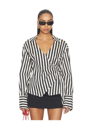 SIMONMILLER Anya Poplin Wrap Top in Black & White. Size XS. Also in S, M, L, XL.