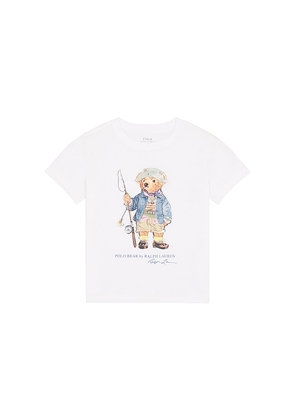 Polo Ralph Lauren Kids Short Sleeve Jersey Knit Fishing Polo Bear T-shirt in White. Size 6. Also in 2, 3, 4, 5.