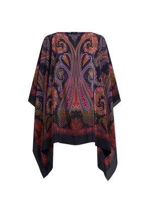 ETRO silk poncho top with Paisley degradé motif - Blue
