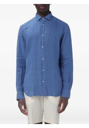 BROOKSFIELD embroidered-logo linen shirt - Blue