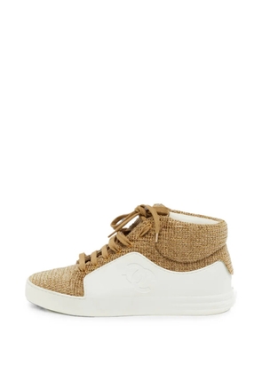 CHANEL Pre-Owned tweed-detail high-top sneakers - Gold