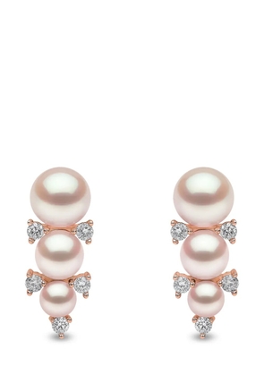 Yoko London 18kt rose gold Sleek Akoya pearl diamond earrings - Pink
