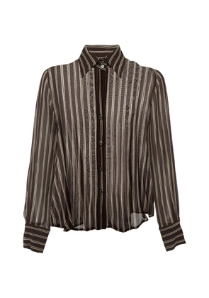 Max Mara striped button-down silk sheer shirt - Brown