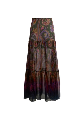 ETRO silk maxi skirt with placed Paisley print - Green