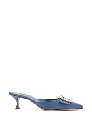 Manolo Blahnik Mayjou crystal-buckle heeled mules - Blue