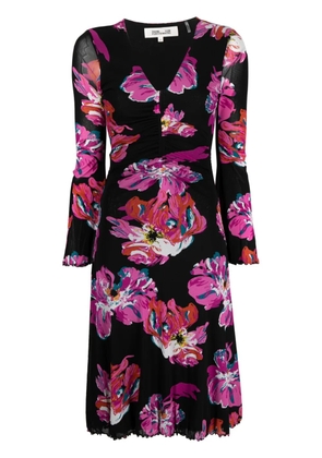 DVF Diane von Furstenberg painted blossom-print midi dress - Black