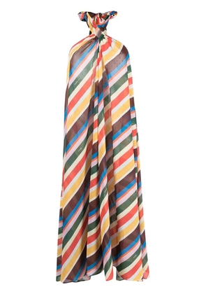 GANNI striped halterneck chiffon dress - Brown